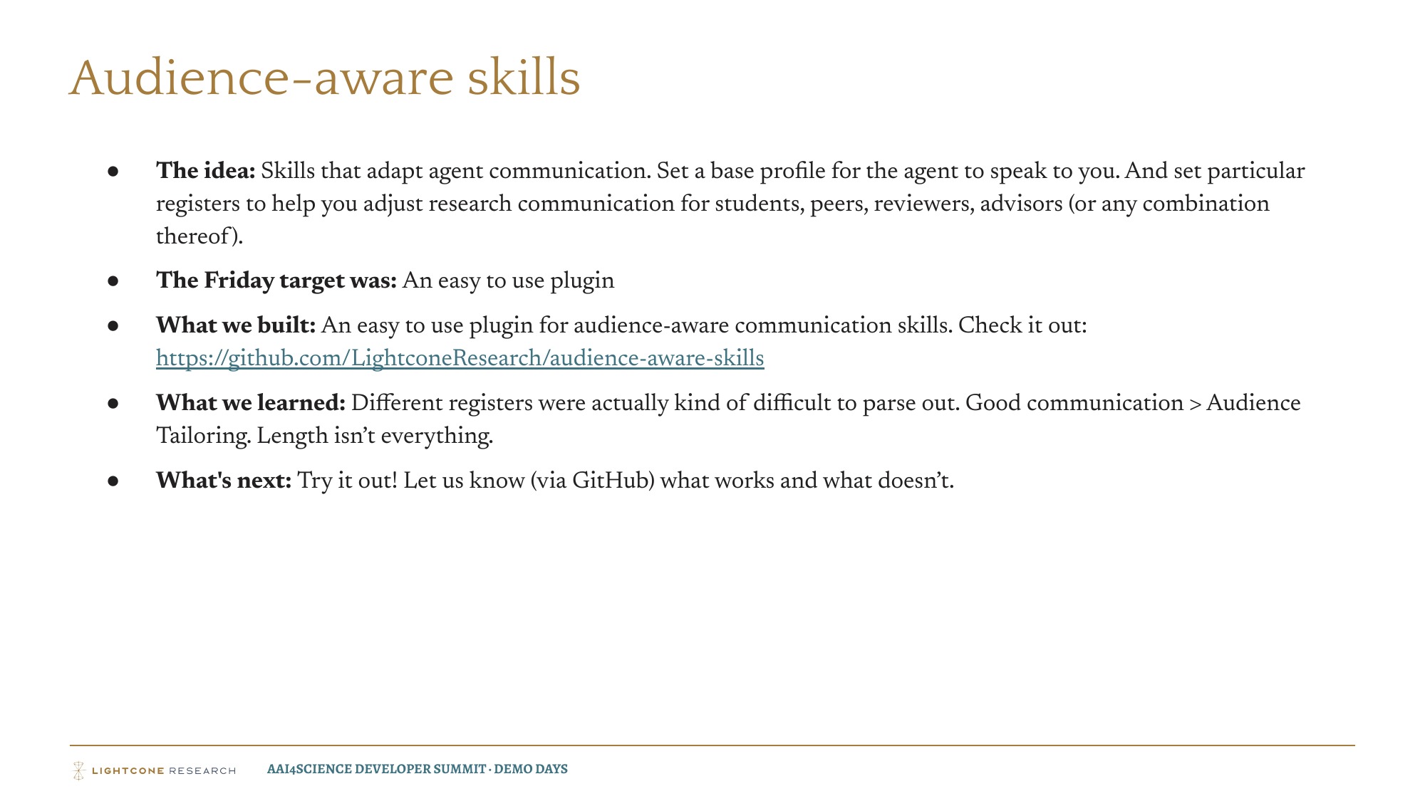 Summary of the audience-aware communication skills project